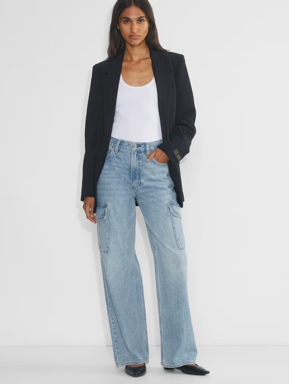 Denim Forum Light Blue Wide Leg Cargo Jeans